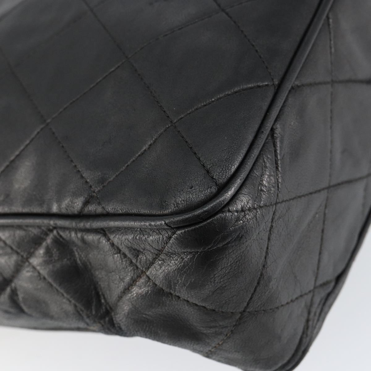 CHANEL Matelasse Shoulder Bag Lamb Skin Black Gold CC Auth yk19820