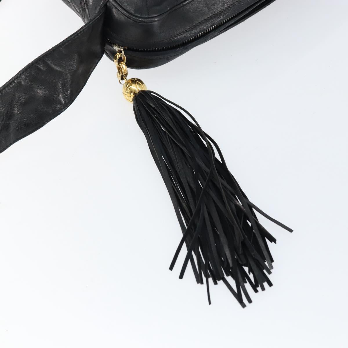 CHANEL Matelasse Shoulder Bag Lamb Skin Black Gold CC Auth yk19820