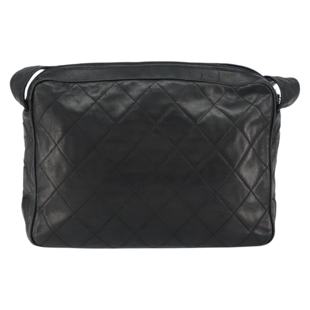 CHANEL Matelasse Shoulder Bag Lamb Skin Black Gold CC Auth yk19820