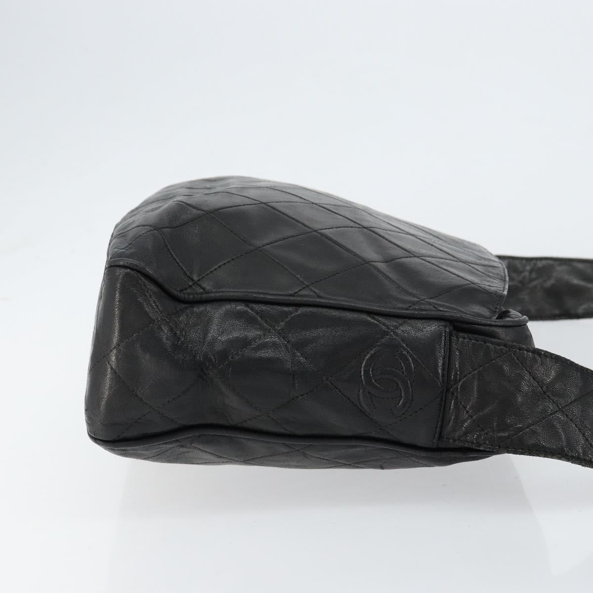 CHANEL Matelasse Shoulder Bag Lamb Skin Black Gold CC Auth yk19820