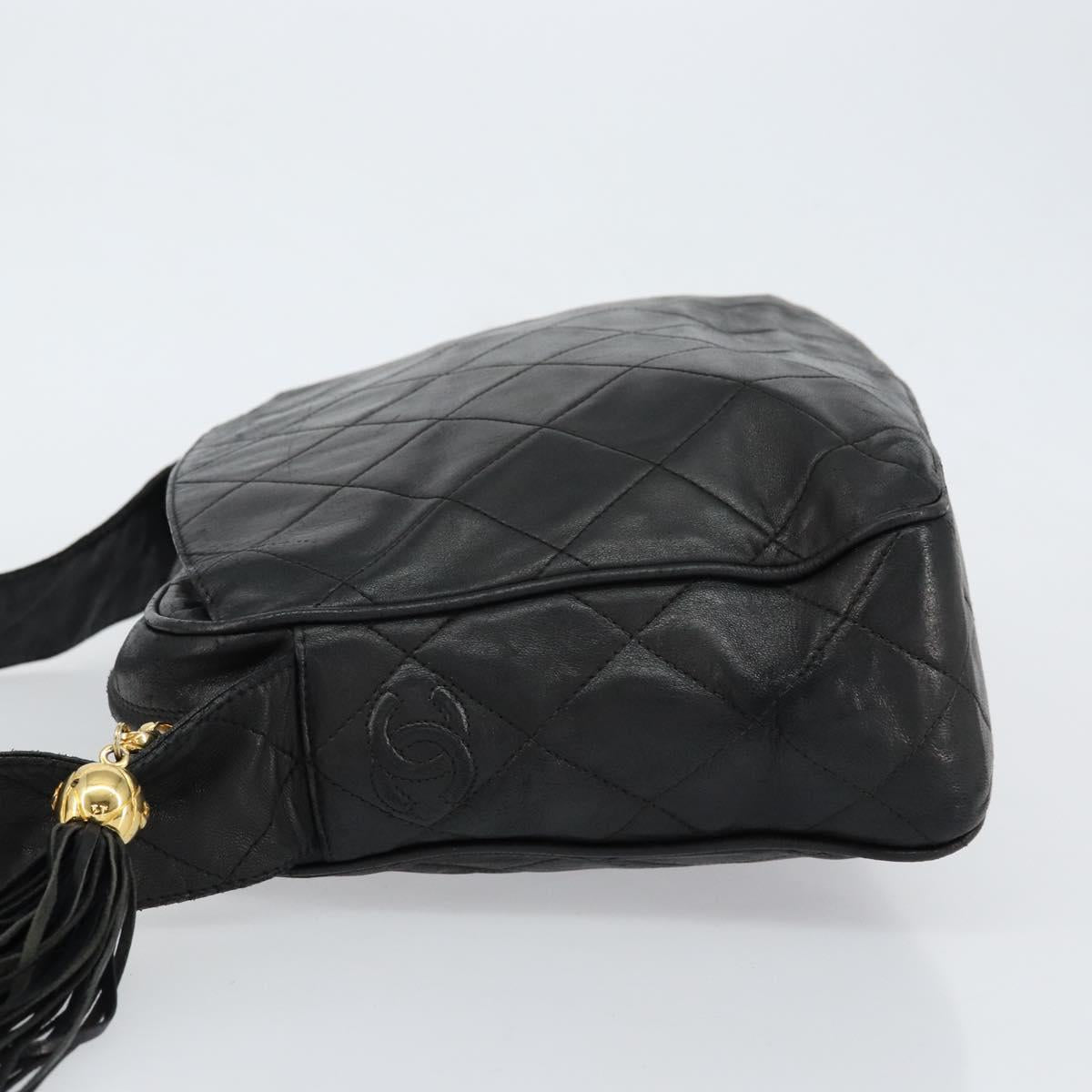 CHANEL Matelasse Shoulder Bag Lamb Skin Black Gold CC Auth yk19820