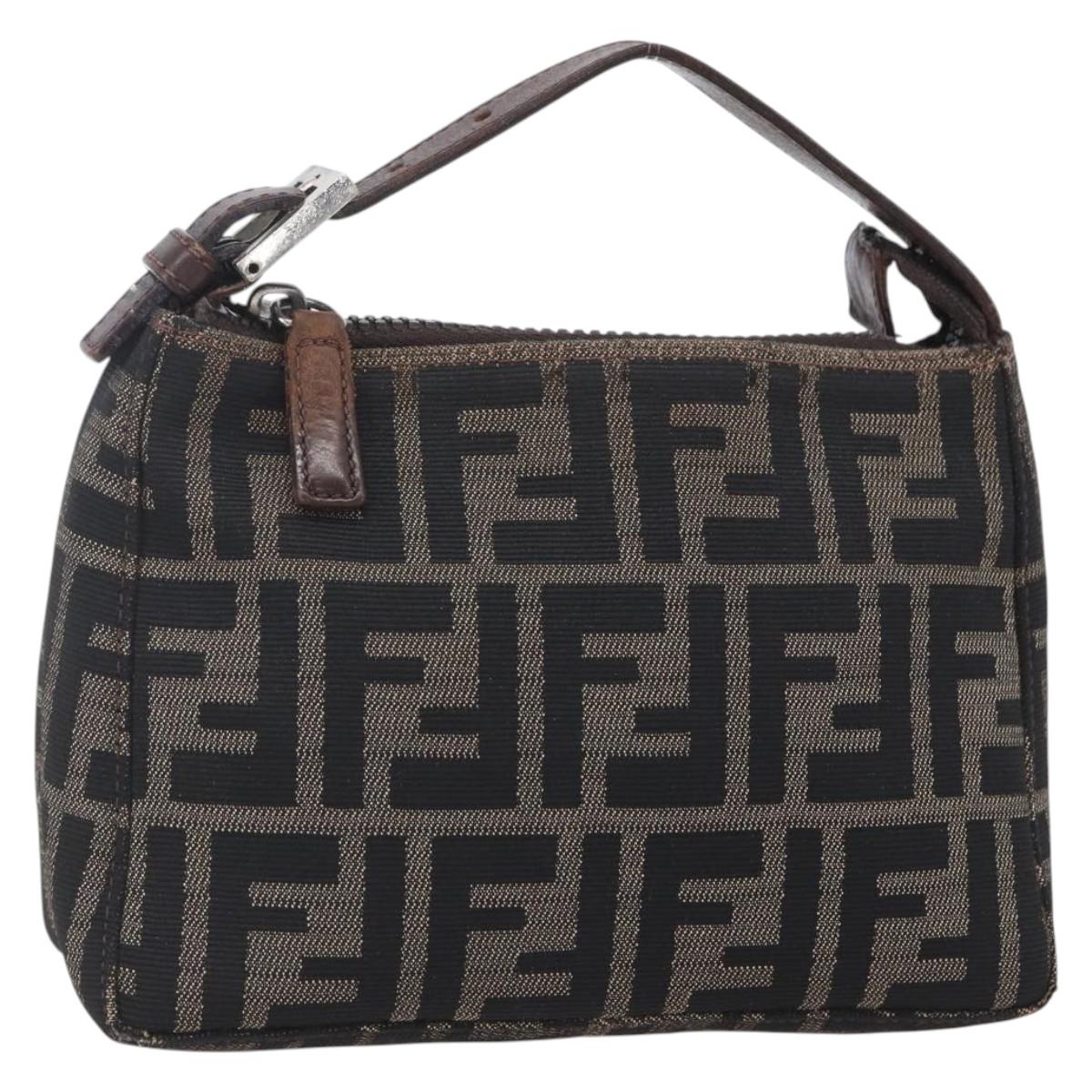 FENDI Zucca Canvas Hand Bag Black Brown Auth yk19821