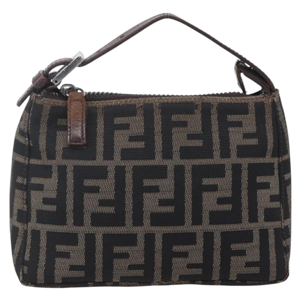 FENDI Zucca Canvas Hand Bag Black Brown Auth yk19821