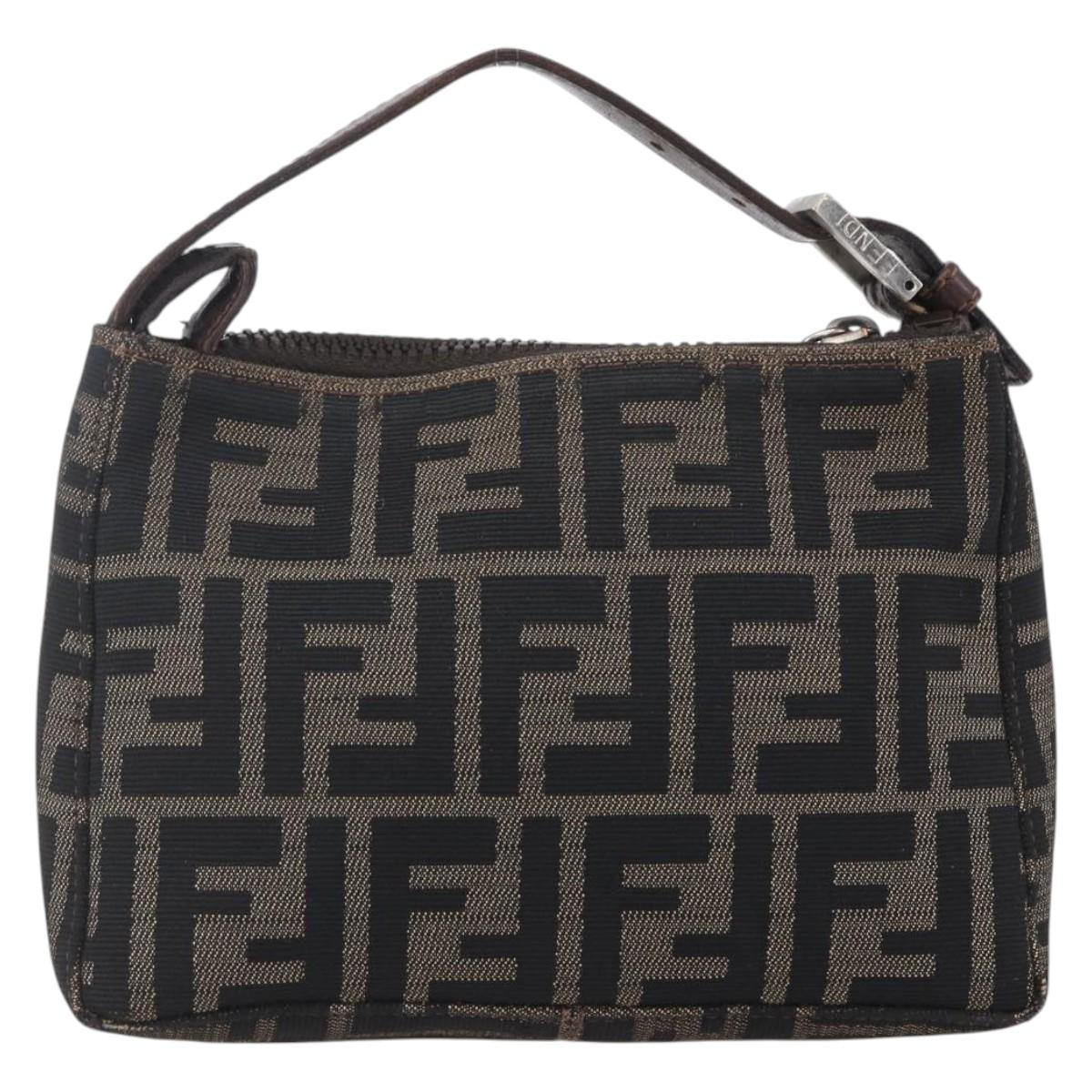 FENDI Zucca Canvas Hand Bag Black Brown Auth yk19821