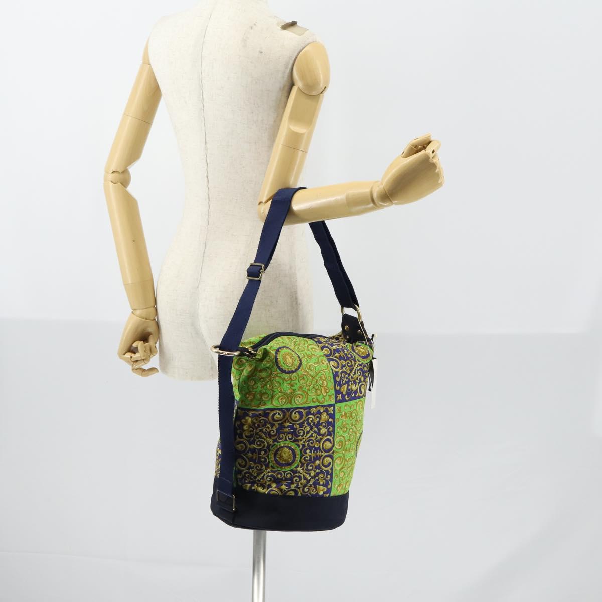 VERSACE Shoulder Bag Cotton Green Gold Auth yk19828