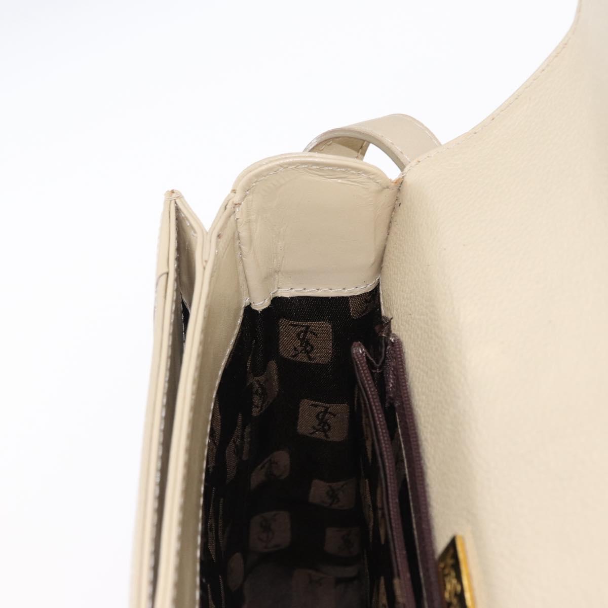 SAINT LAURENT Shoulder Bag Leather Beige Gold Auth yk19842