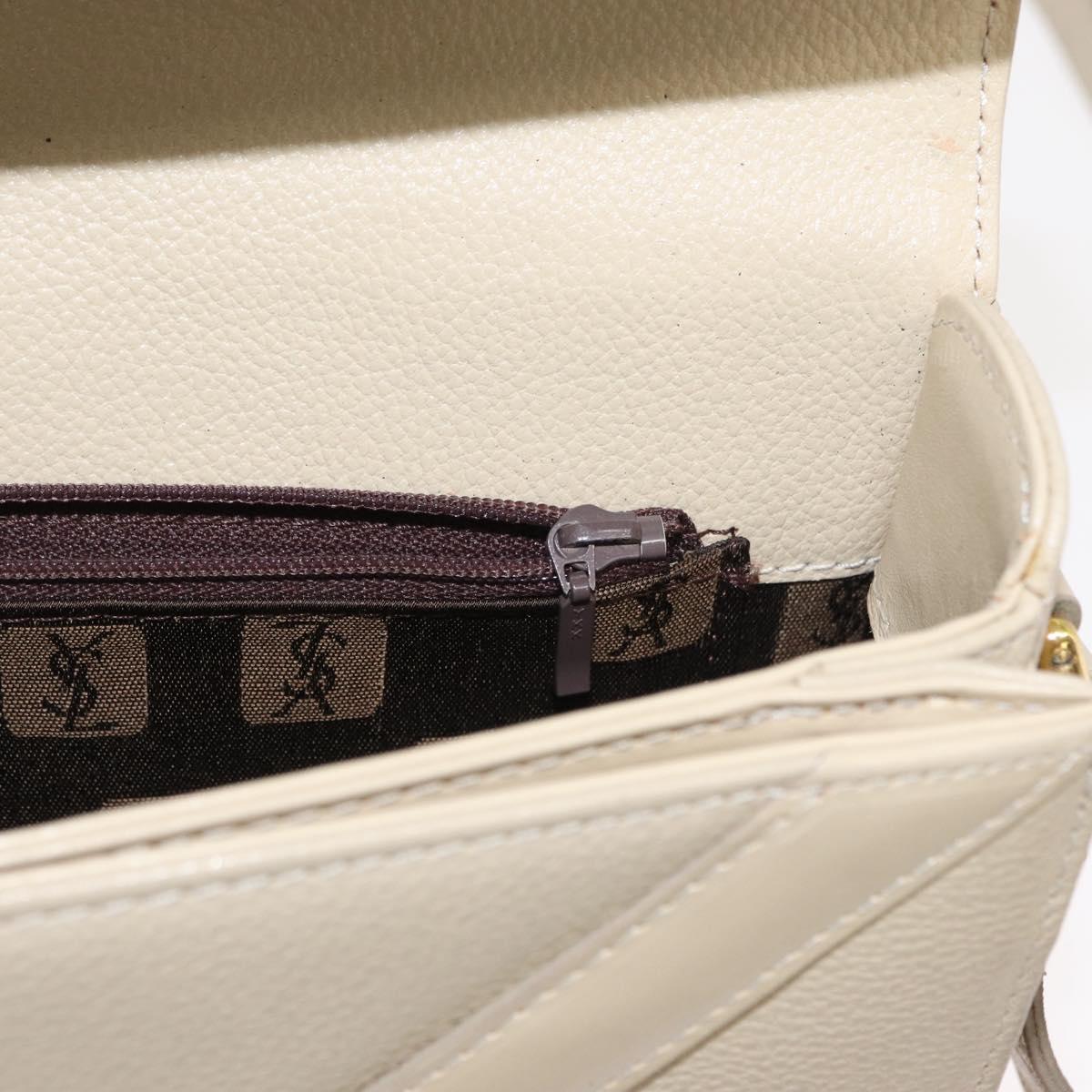 SAINT LAURENT Shoulder Bag Leather Beige Gold Auth yk19842