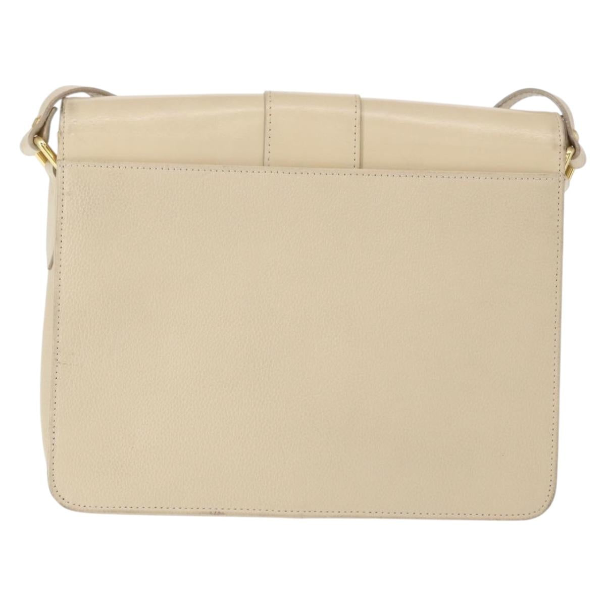 SAINT LAURENT Shoulder Bag Leather Beige Gold Auth yk19842