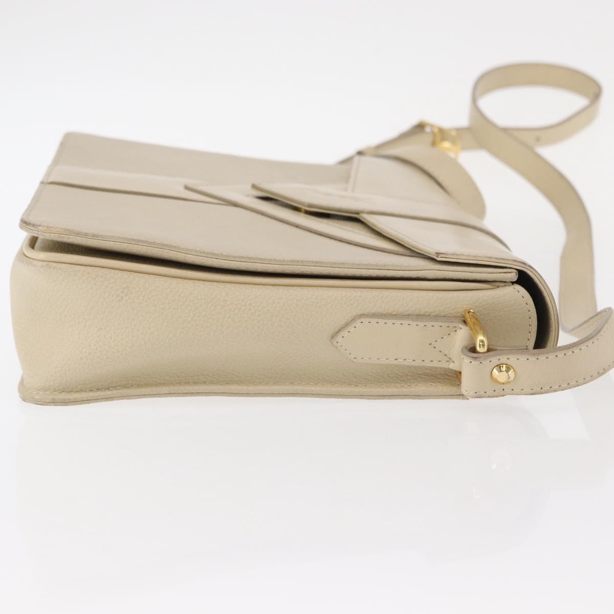 SAINT LAURENT Shoulder Bag Leather Beige Gold Auth yk19842