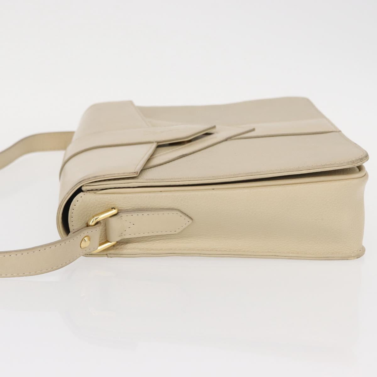 SAINT LAURENT Shoulder Bag Leather Beige Gold Auth yk19842