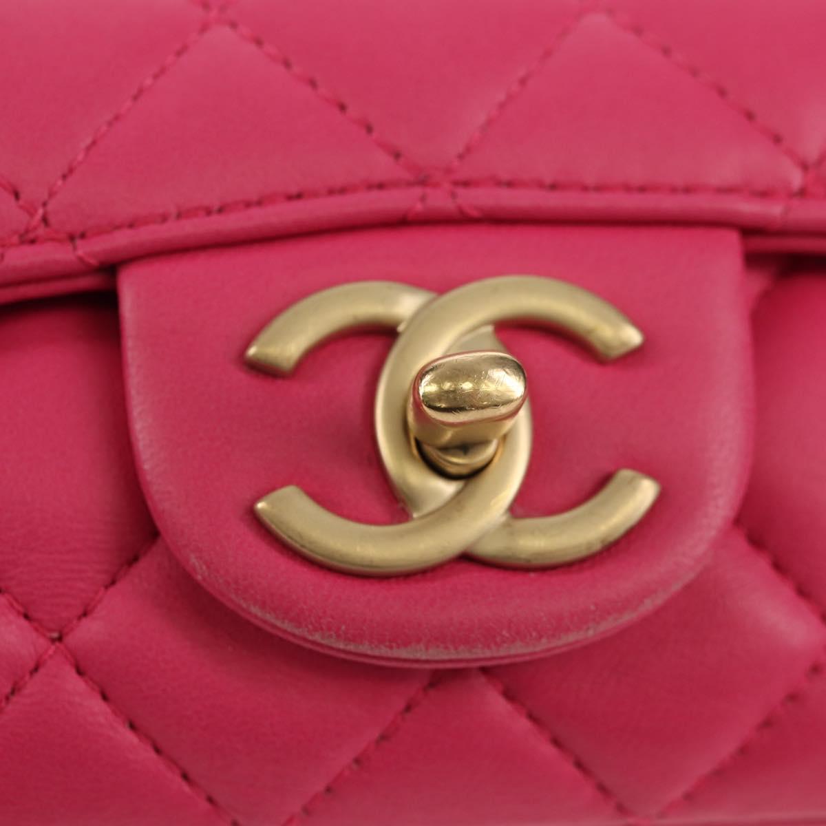 CHANEL Matelasse Chain Shoulder Bag Lamb Skin Pink Gold CC Auth yk19844SAM