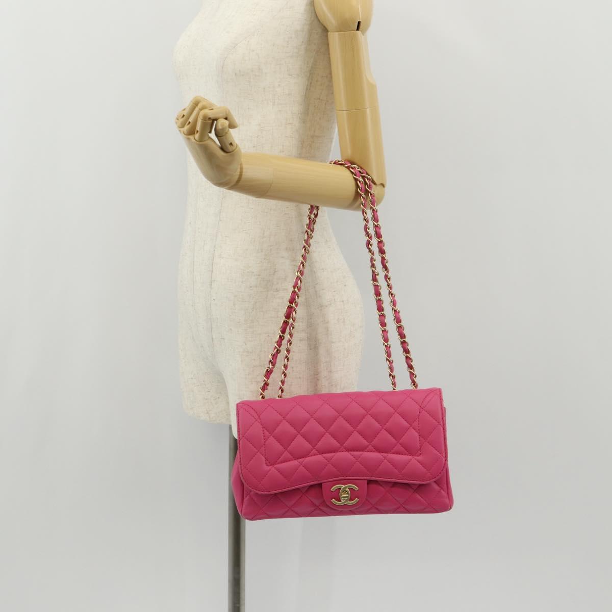 CHANEL Matelasse Chain Shoulder Bag Lamb Skin Pink Gold CC Auth yk19844SAM