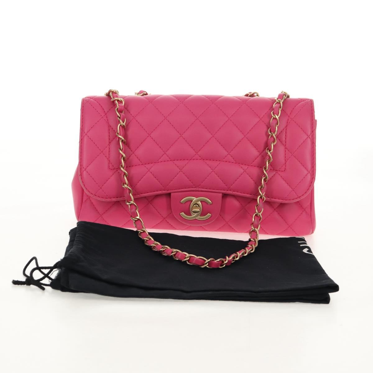 CHANEL Matelasse Chain Shoulder Bag Lamb Skin Pink Gold CC Auth yk19844SAM
