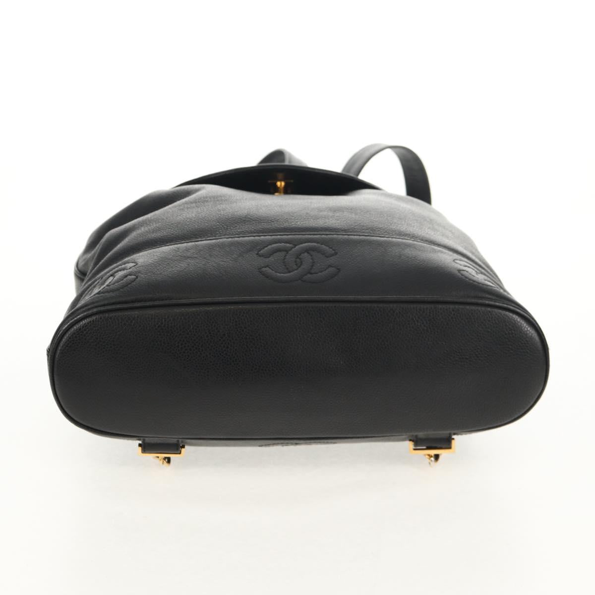 CHANEL Triple Coco Backpack Caviar Skin Black Gold CC Auth yk19848V