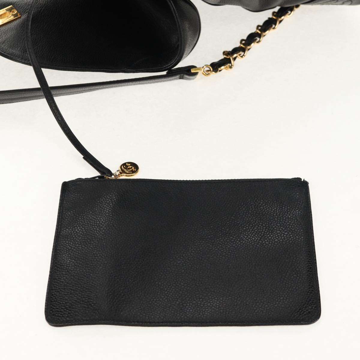 CHANEL Triple Coco Backpack Caviar Skin Black Gold CC Auth yk19848V