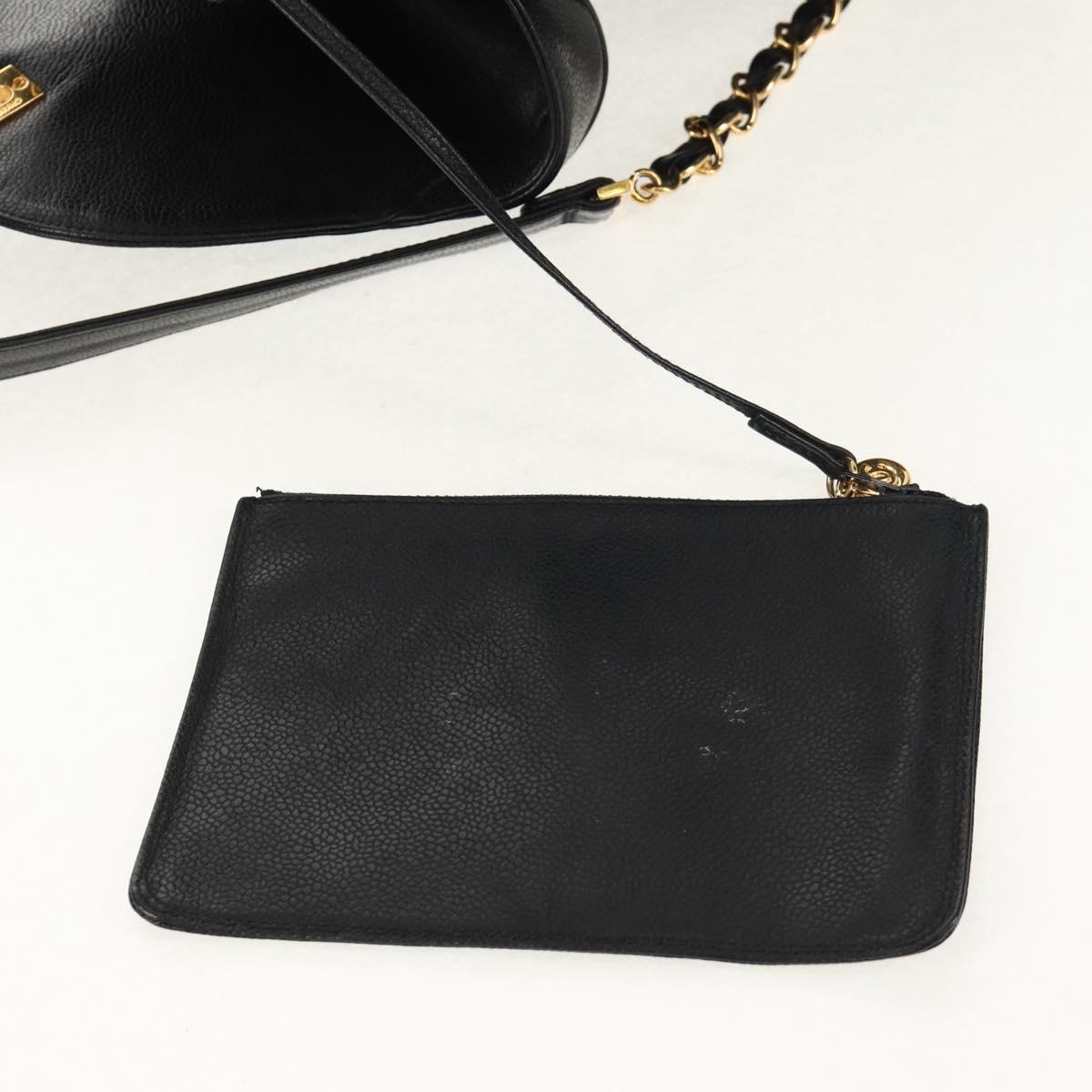 CHANEL Triple Coco Backpack Caviar Skin Black Gold CC Auth yk19848V