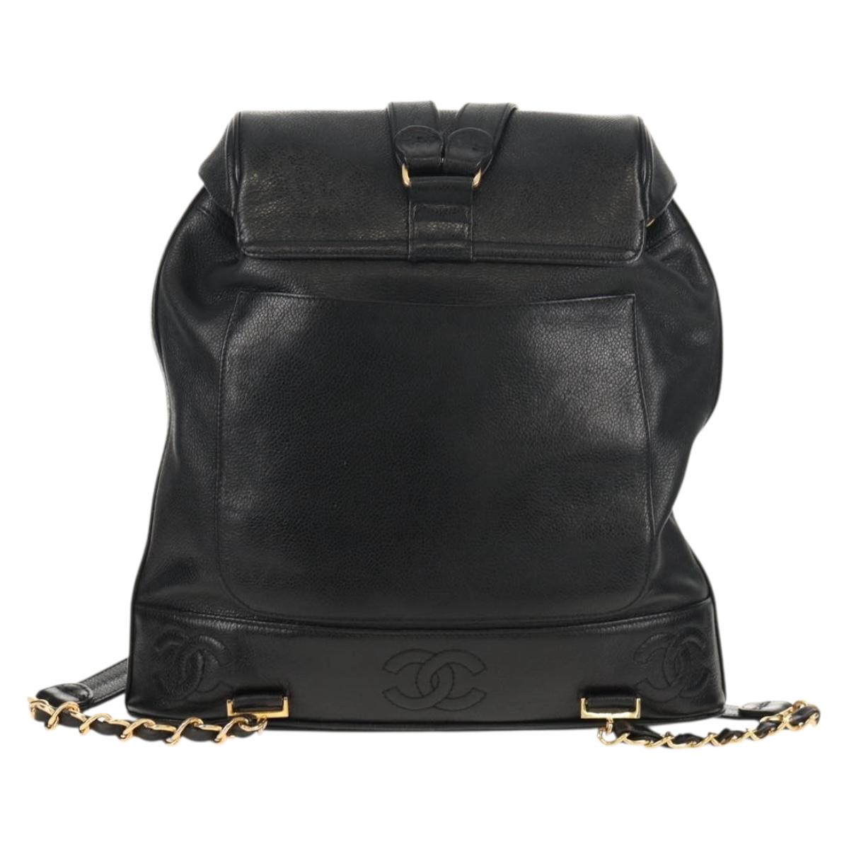 CHANEL Triple Coco Backpack Caviar Skin Black Gold CC Auth yk19848V