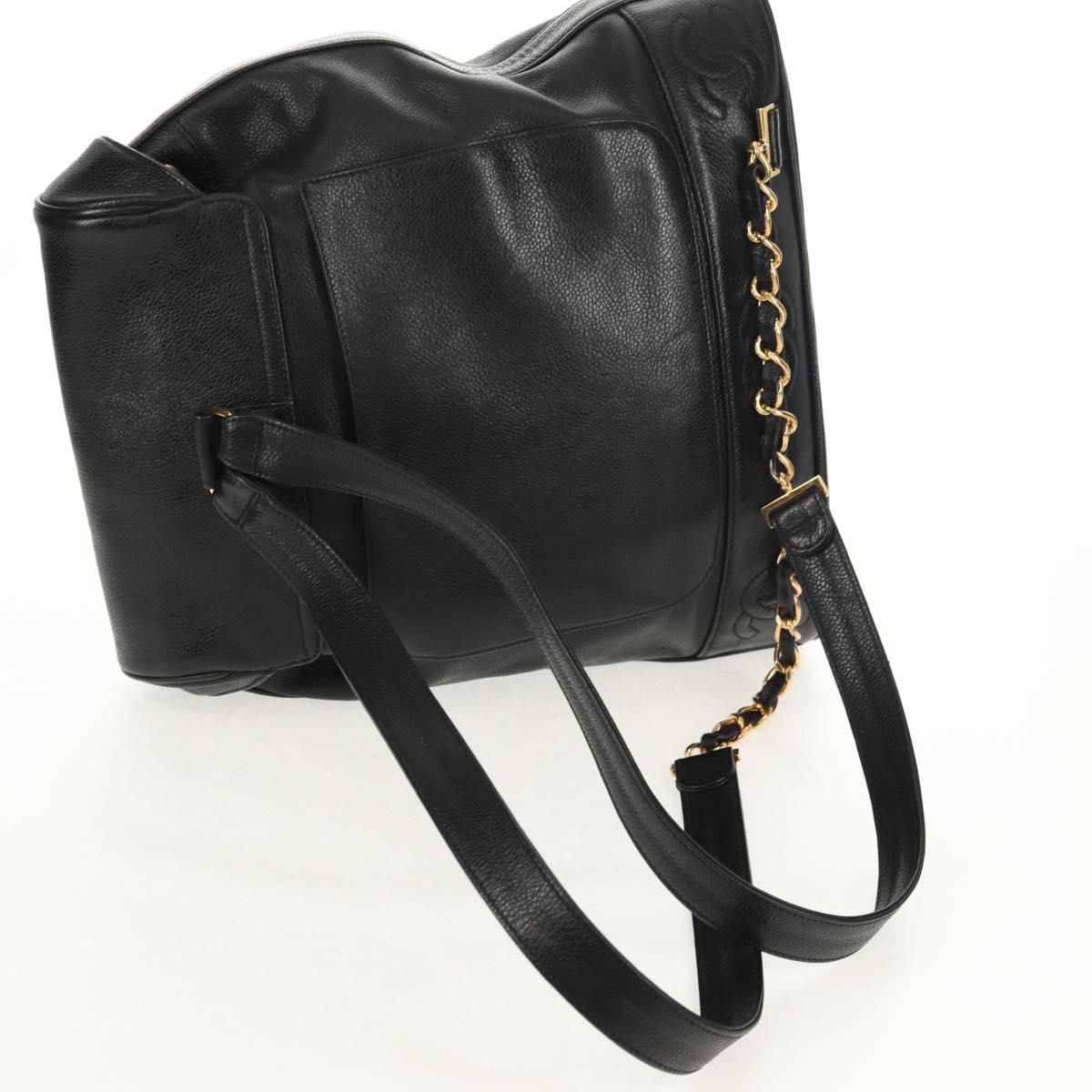 CHANEL Triple Coco Backpack Caviar Skin Black Gold CC Auth yk19848V