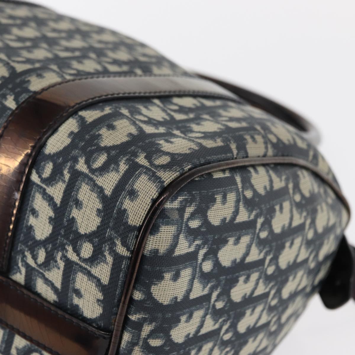 Christian Dior Trotter Canvas Boston Bag Navy Gold Auth yk19859