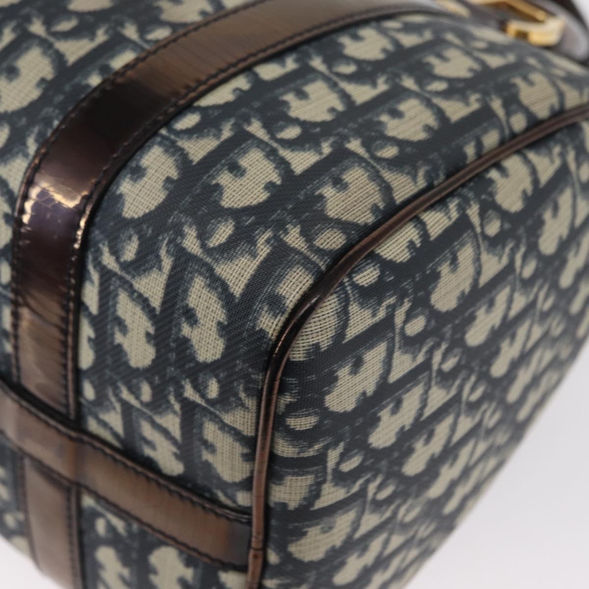 Christian Dior Trotter Canvas Boston Bag Navy Gold Auth yk19859