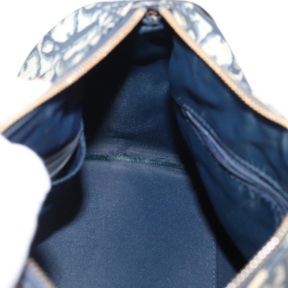 Christian Dior Trotter Canvas Boston Bag Navy Gold Auth yk19859