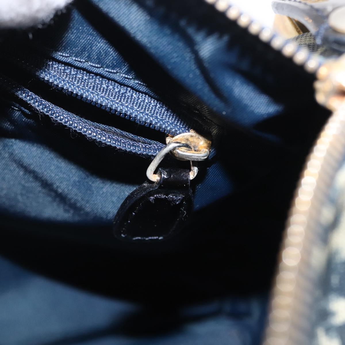 Christian Dior Trotter Canvas Boston Bag Navy Gold Auth yk19859