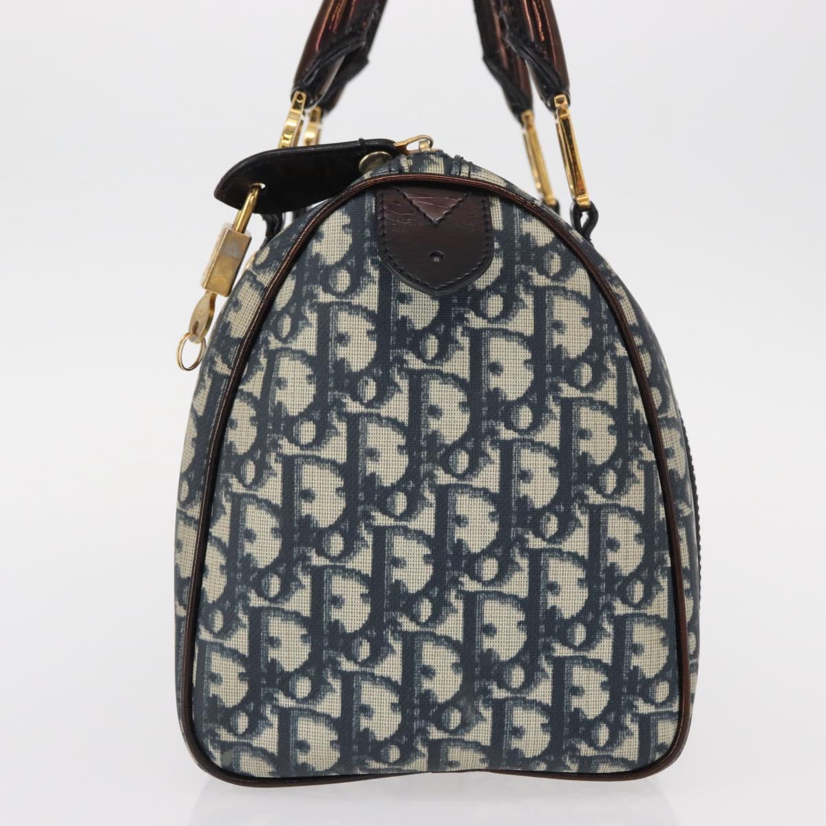 Christian Dior Trotter Canvas Boston Bag Navy Gold Auth yk19859