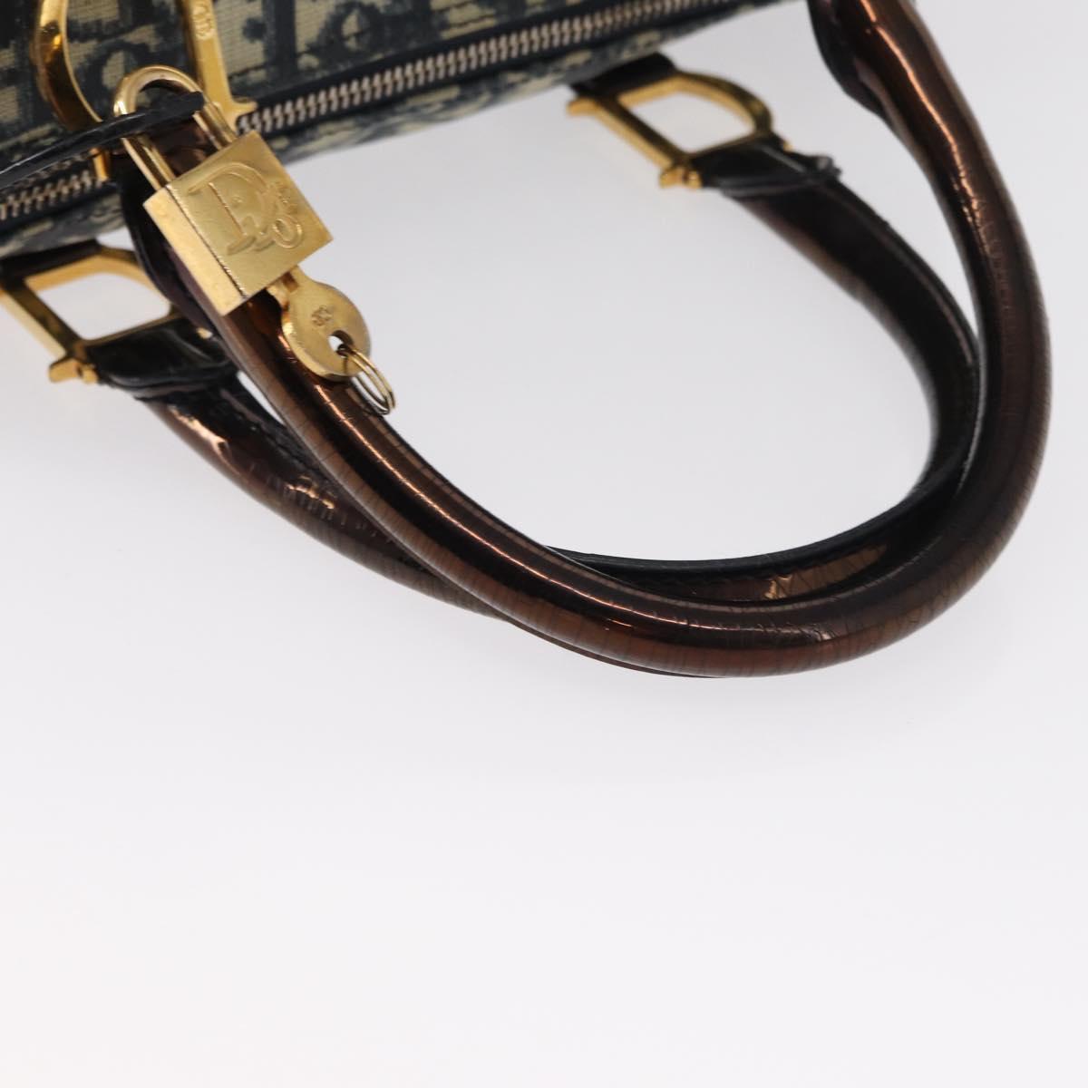 Christian Dior Trotter Canvas Boston Bag Navy Gold Auth yk19859