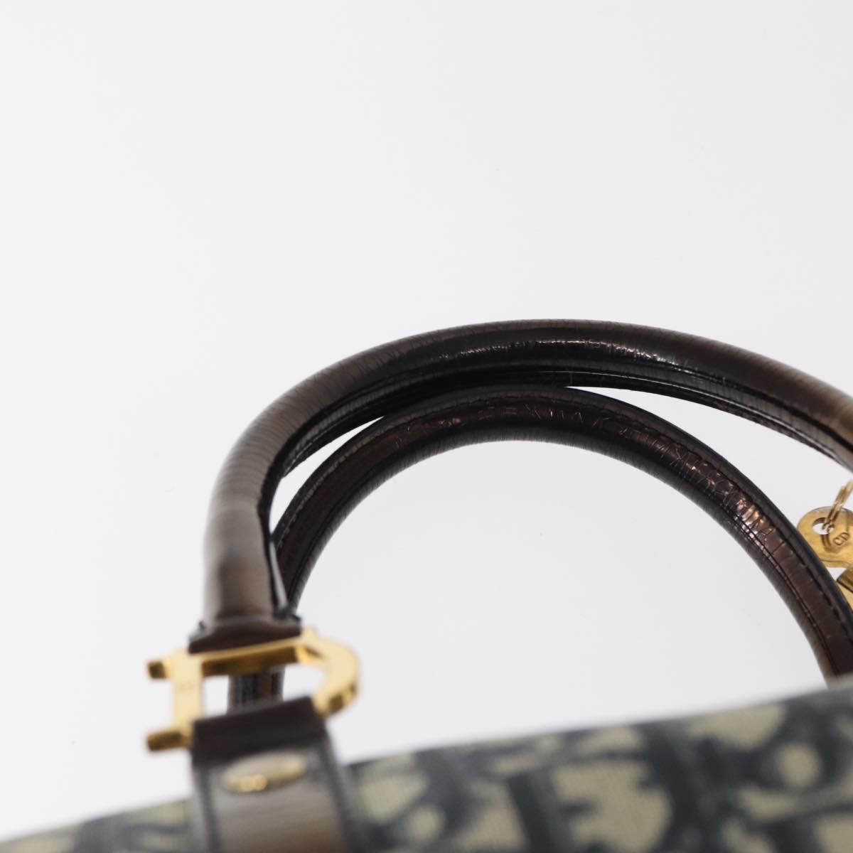 Christian Dior Trotter Canvas Boston Bag Navy Gold Auth yk19859