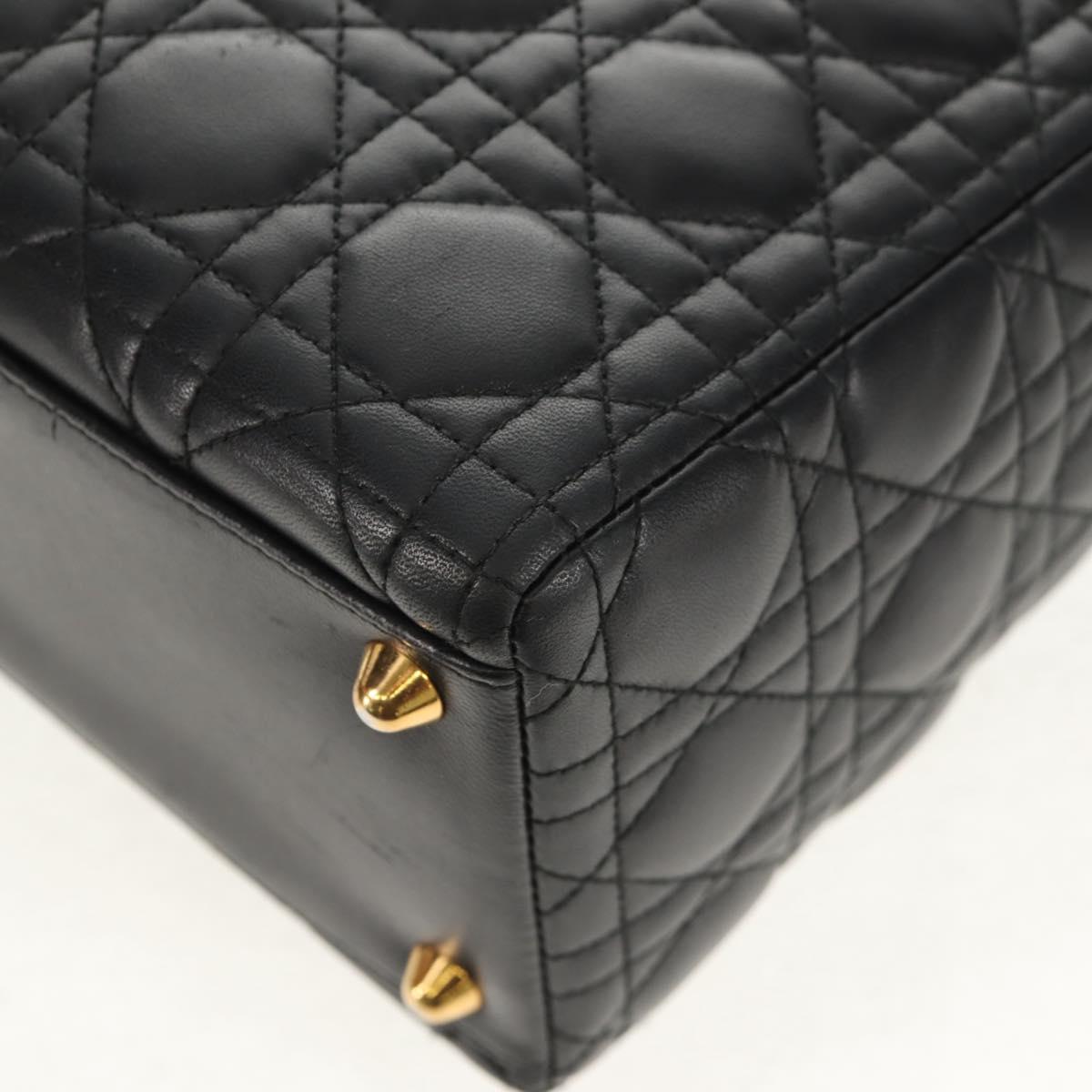 Christian Dior Canage Lady Dior Hand Bag Lamb Skin Black Gold Auth yk19860V