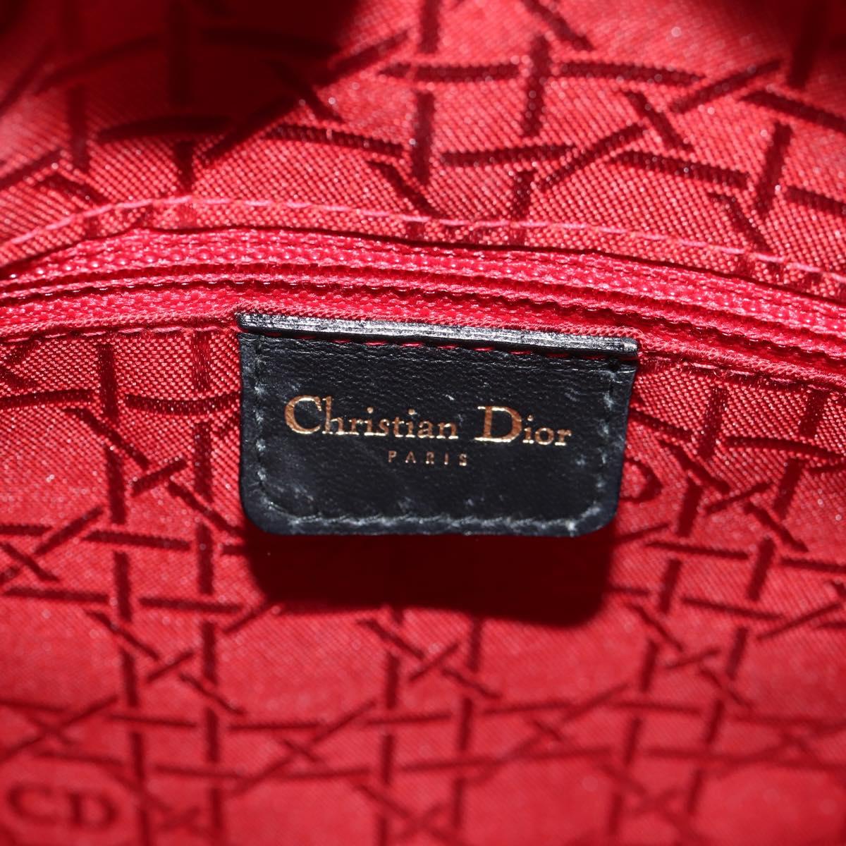 Christian Dior Canage Lady Dior Hand Bag Lamb Skin Black Gold Auth yk19860V