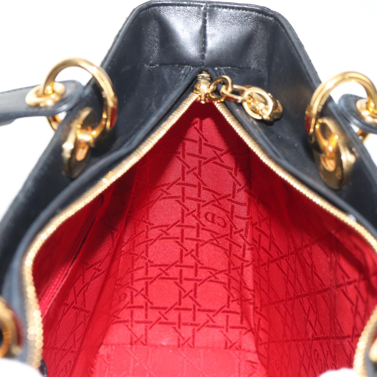 Christian Dior Canage Lady Dior Hand Bag Lamb Skin Black Gold Auth yk19860V