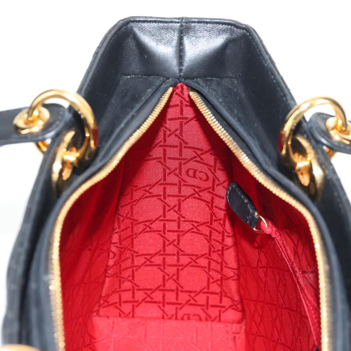Christian Dior Canage Lady Dior Hand Bag Lamb Skin Black Gold Auth yk19860V