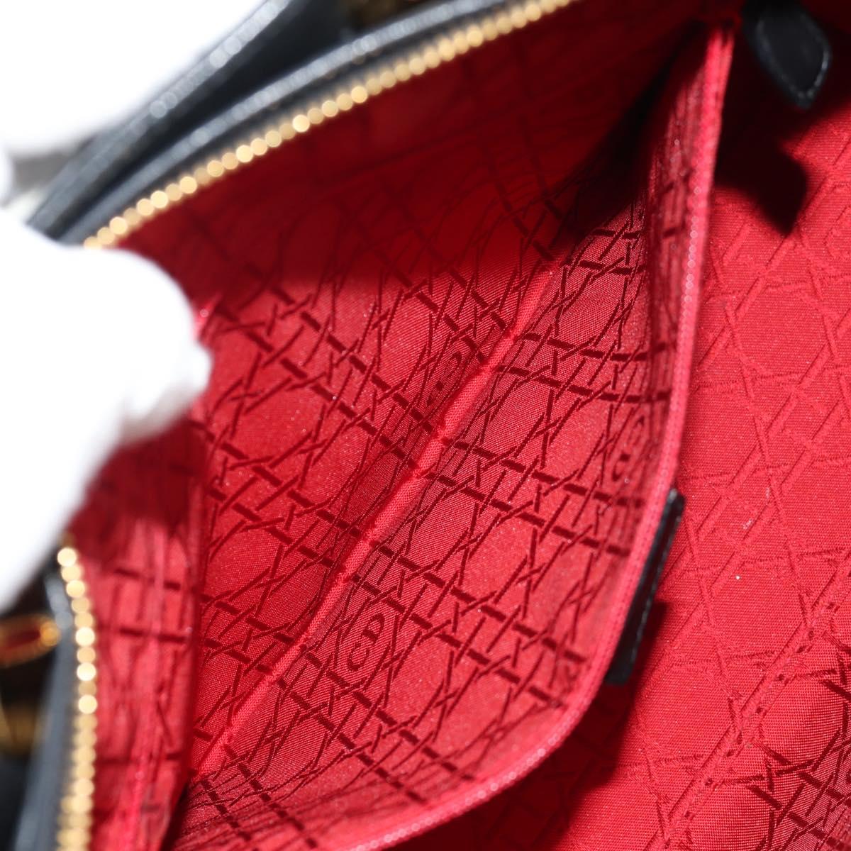 Christian Dior Canage Lady Dior Hand Bag Lamb Skin Black Gold Auth yk19860V