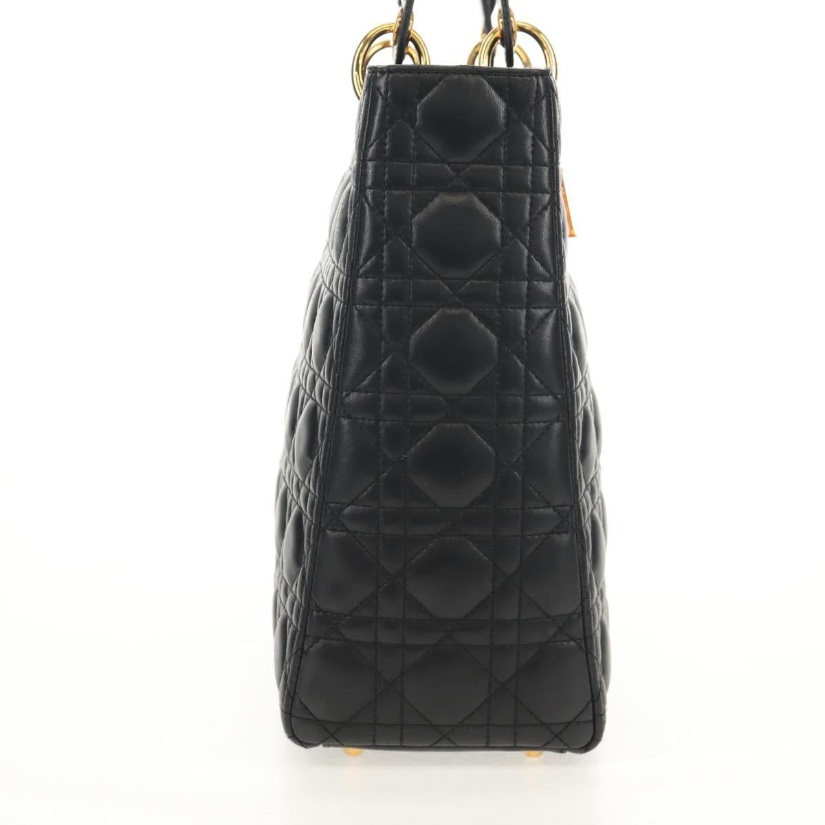 Christian Dior Canage Lady Dior Hand Bag Lamb Skin Black Gold Auth yk19860V