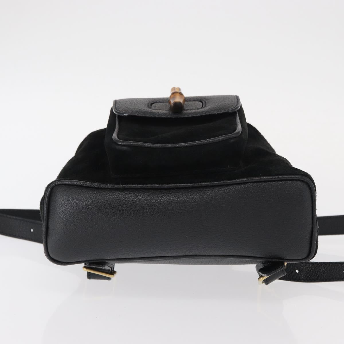 GUCCI Bamboo Backpack Suede Black Gold 003 1705 0030 Auth yk19868