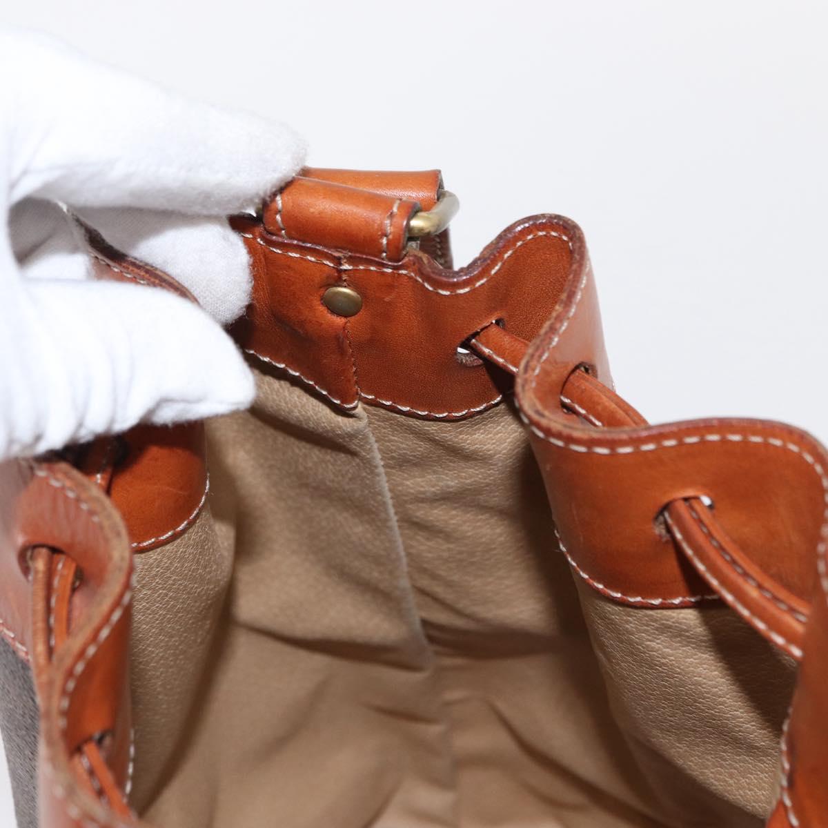 CELINE Macadam Canvas Shoulder Bag PVC Leather Brown Gold Auth yk19869