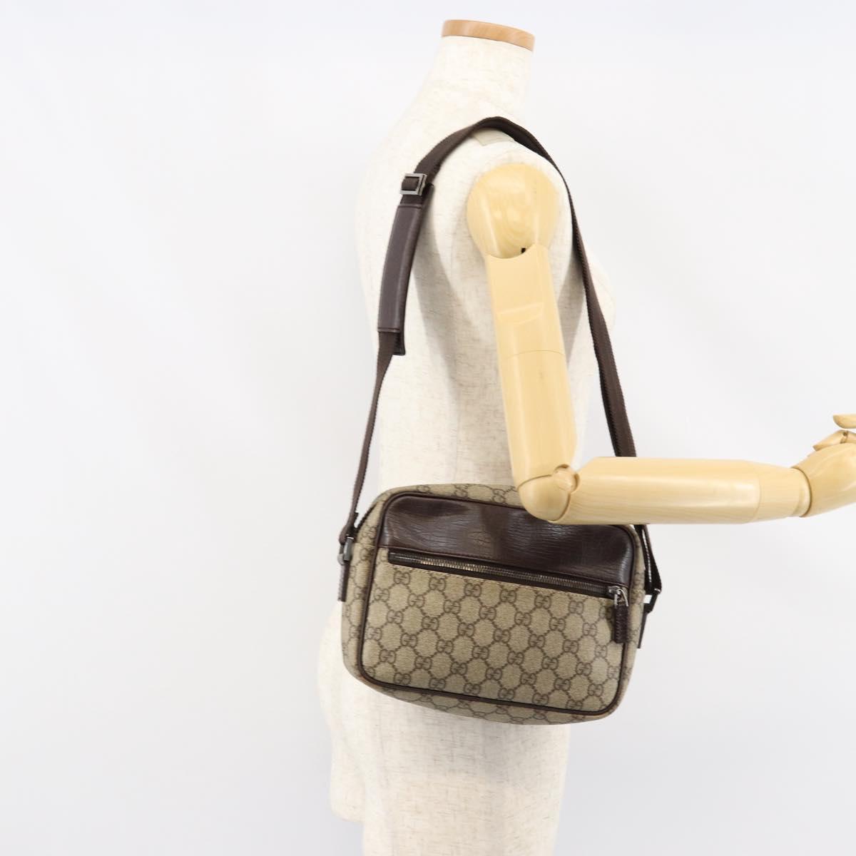 GUCCI GG Supreme Shoulder Bag PVC Beige Silver 114291 Auth yk19871