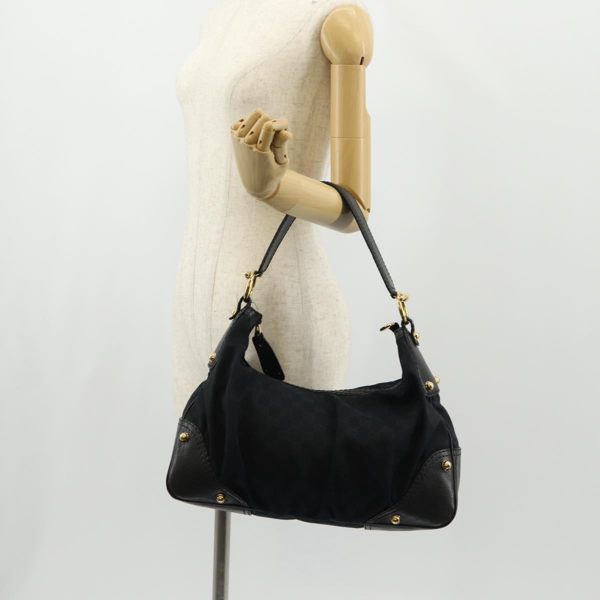 GUCCI Horsebit GG Canvas Shoulder Bag Black Gold 211966 Auth yk19873V
