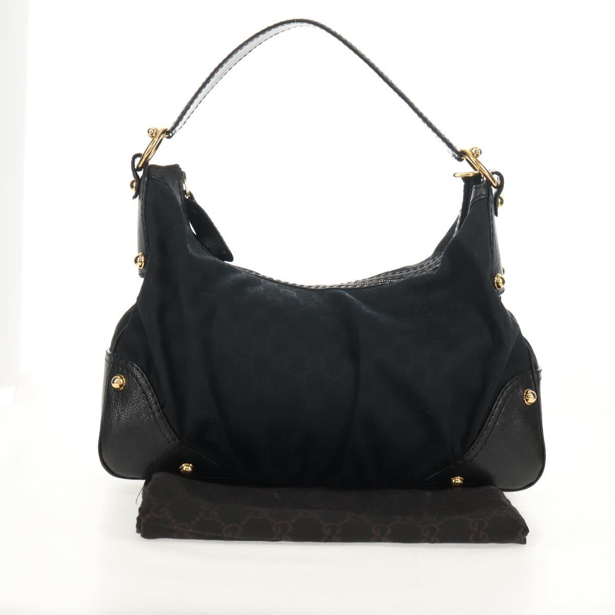 GUCCI Horsebit GG Canvas Shoulder Bag Black Gold 211966 Auth yk19873V