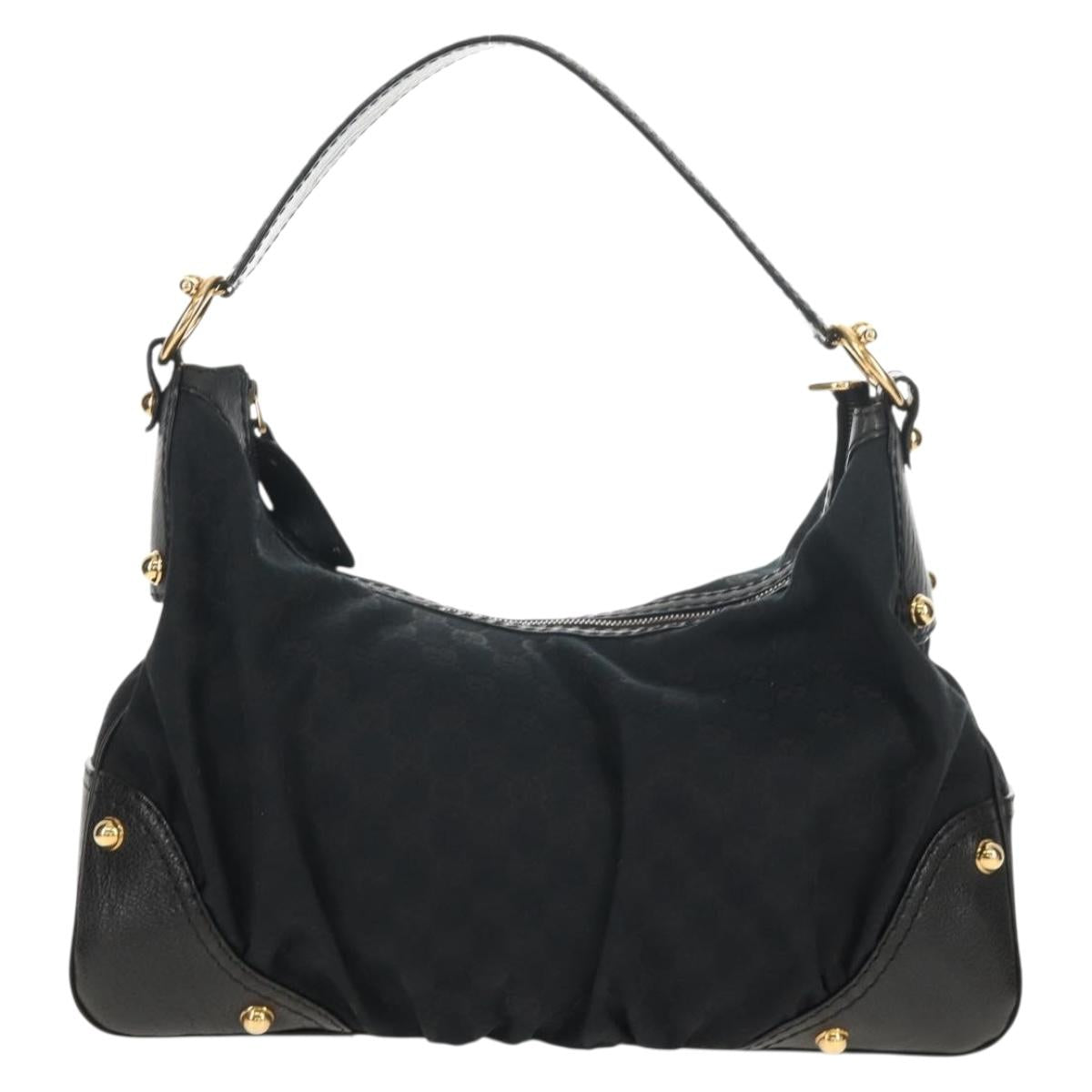 GUCCI Horsebit GG Canvas Shoulder Bag Black Gold 211966 Auth yk19873V