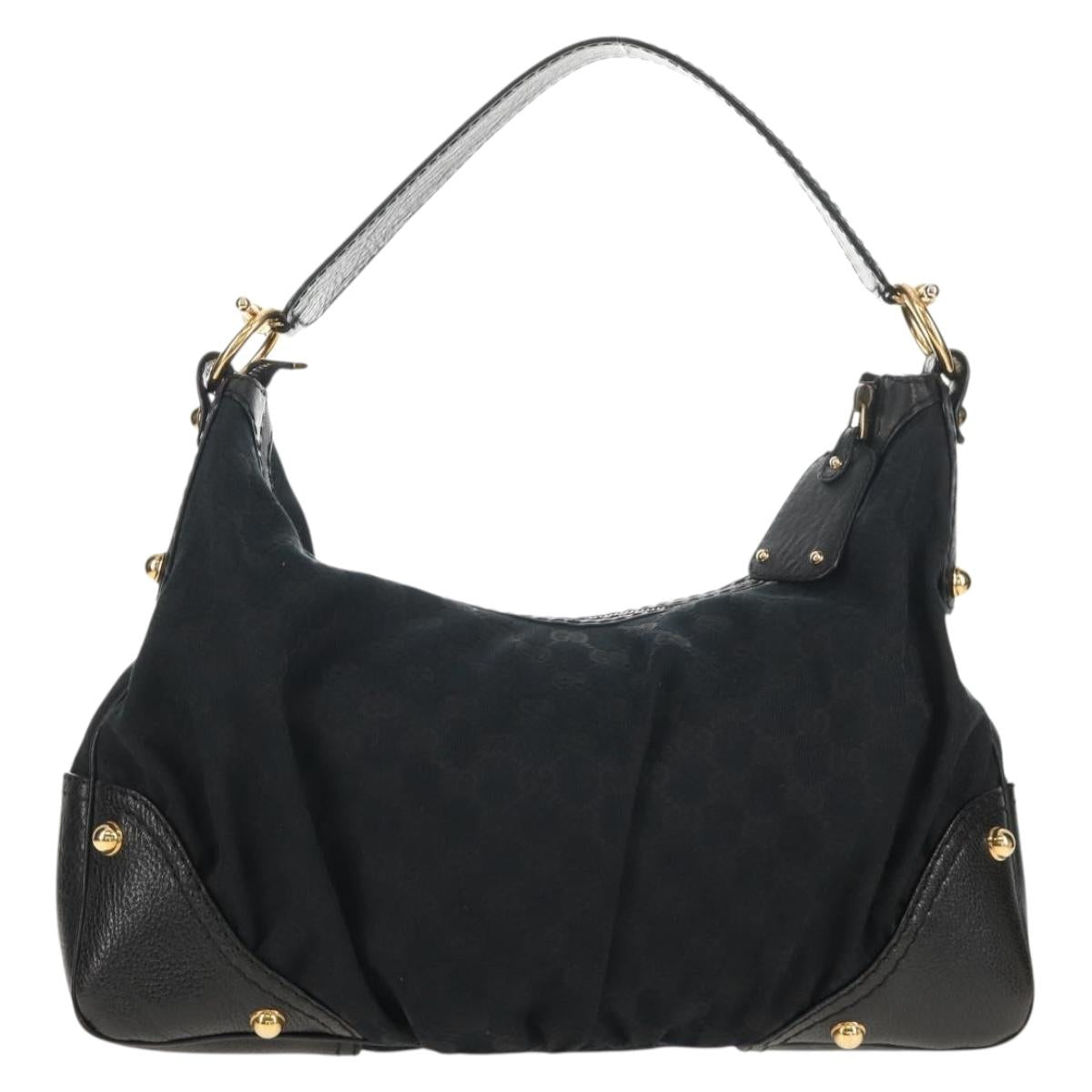 GUCCI Horsebit GG Canvas Shoulder Bag Black Gold 211966 Auth yk19873V