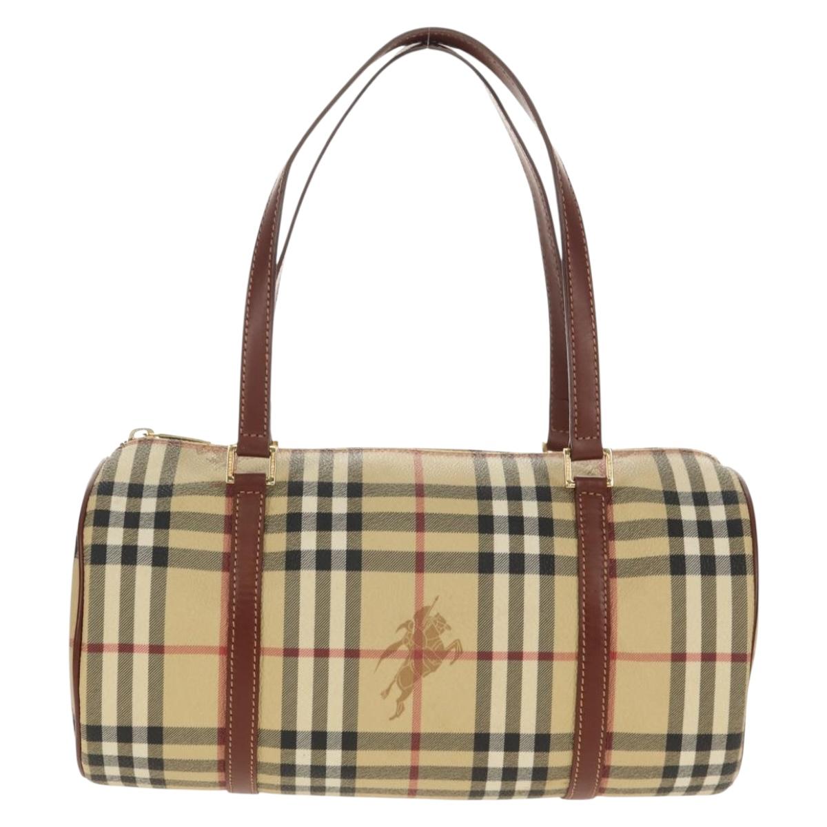 BURBERRY Nova Check Hand Bag PVC Beige Gold Auth yk19885V