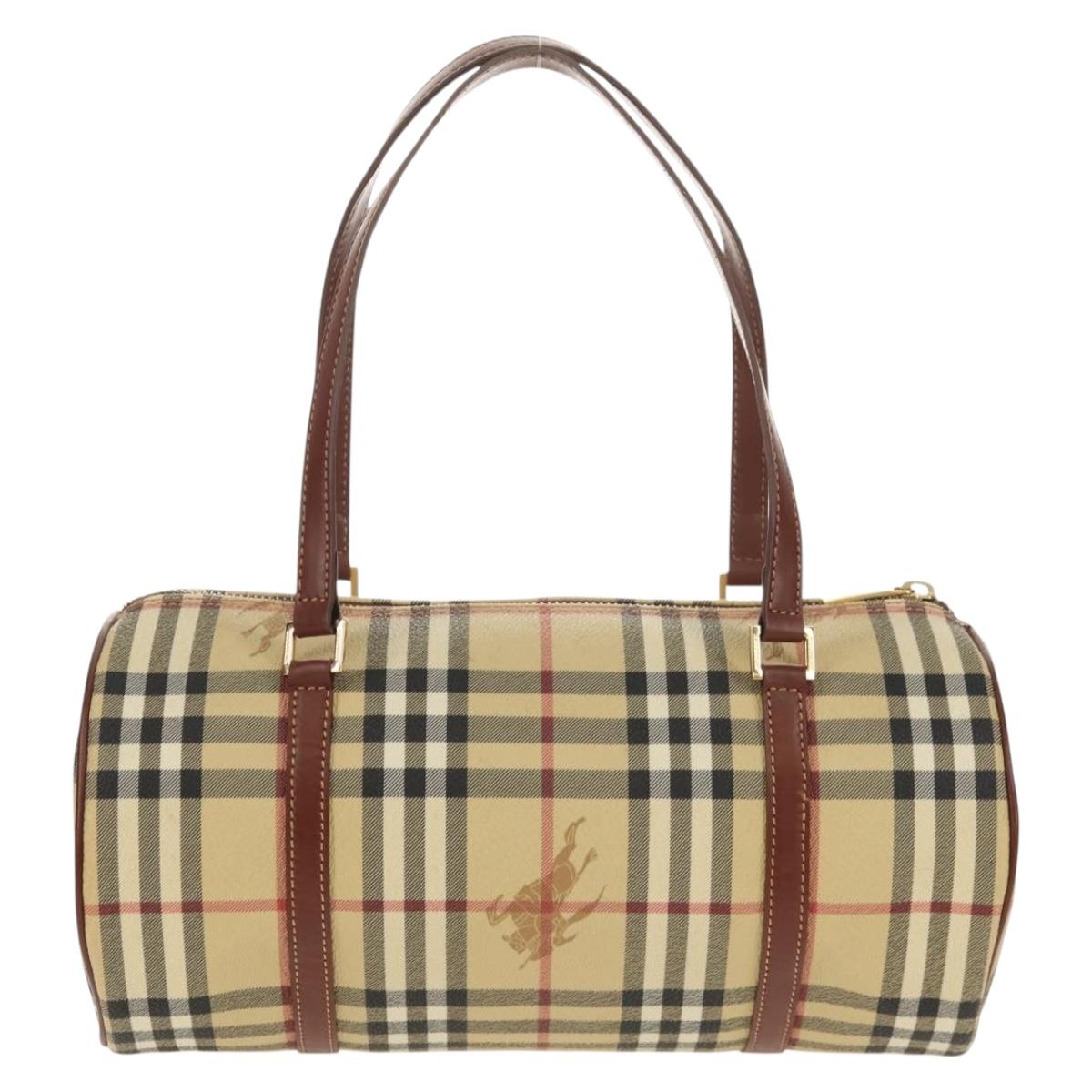BURBERRY Nova Check Hand Bag PVC Beige Gold Auth yk19885V