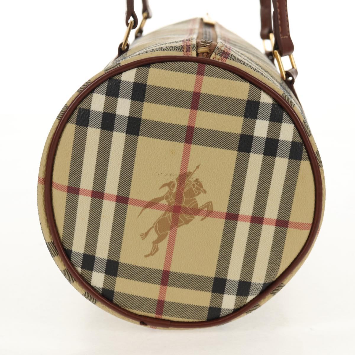 BURBERRY Nova Check Hand Bag PVC Beige Gold Auth yk19885V