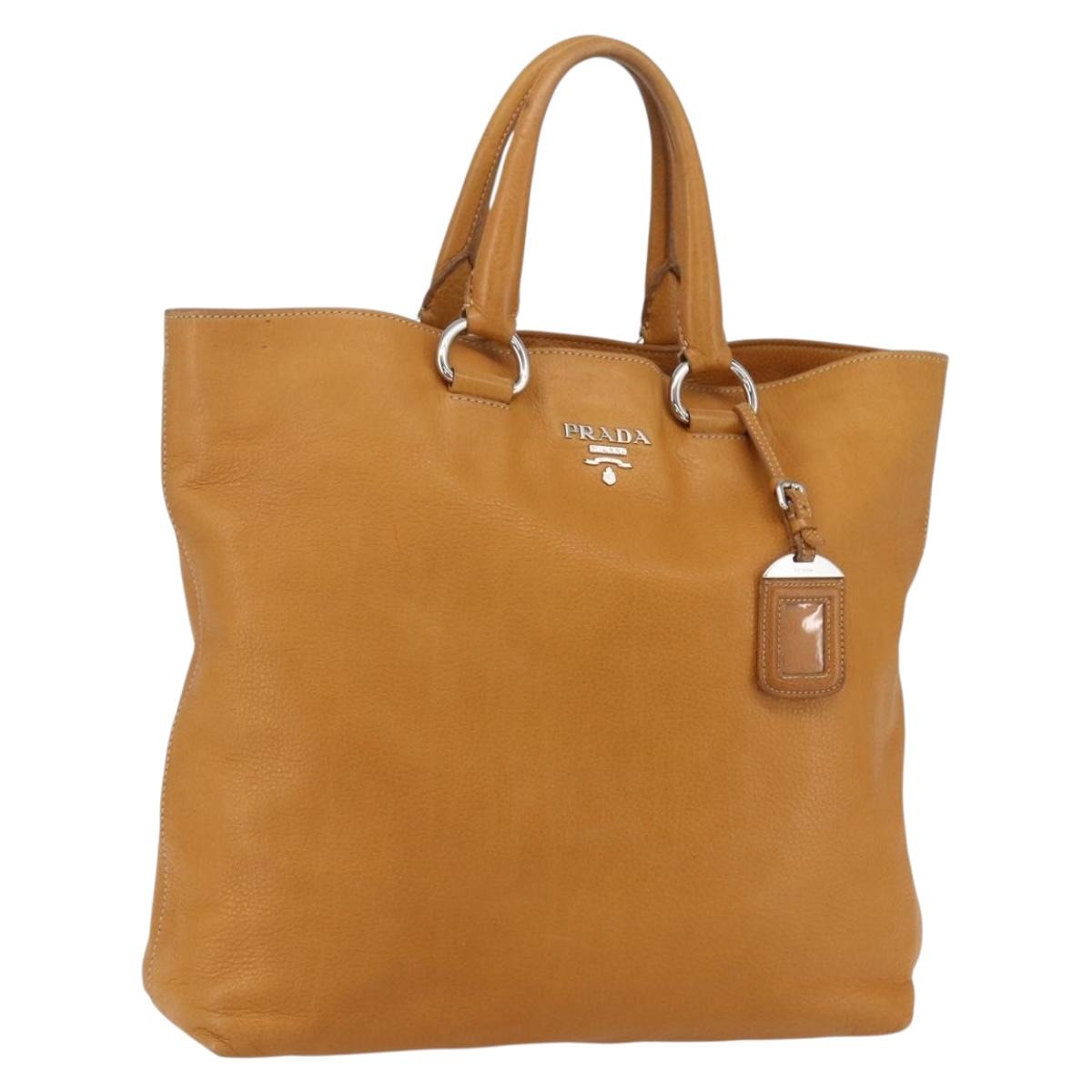 PRADA Hand Bag Leather Brown Silver Auth yk19892