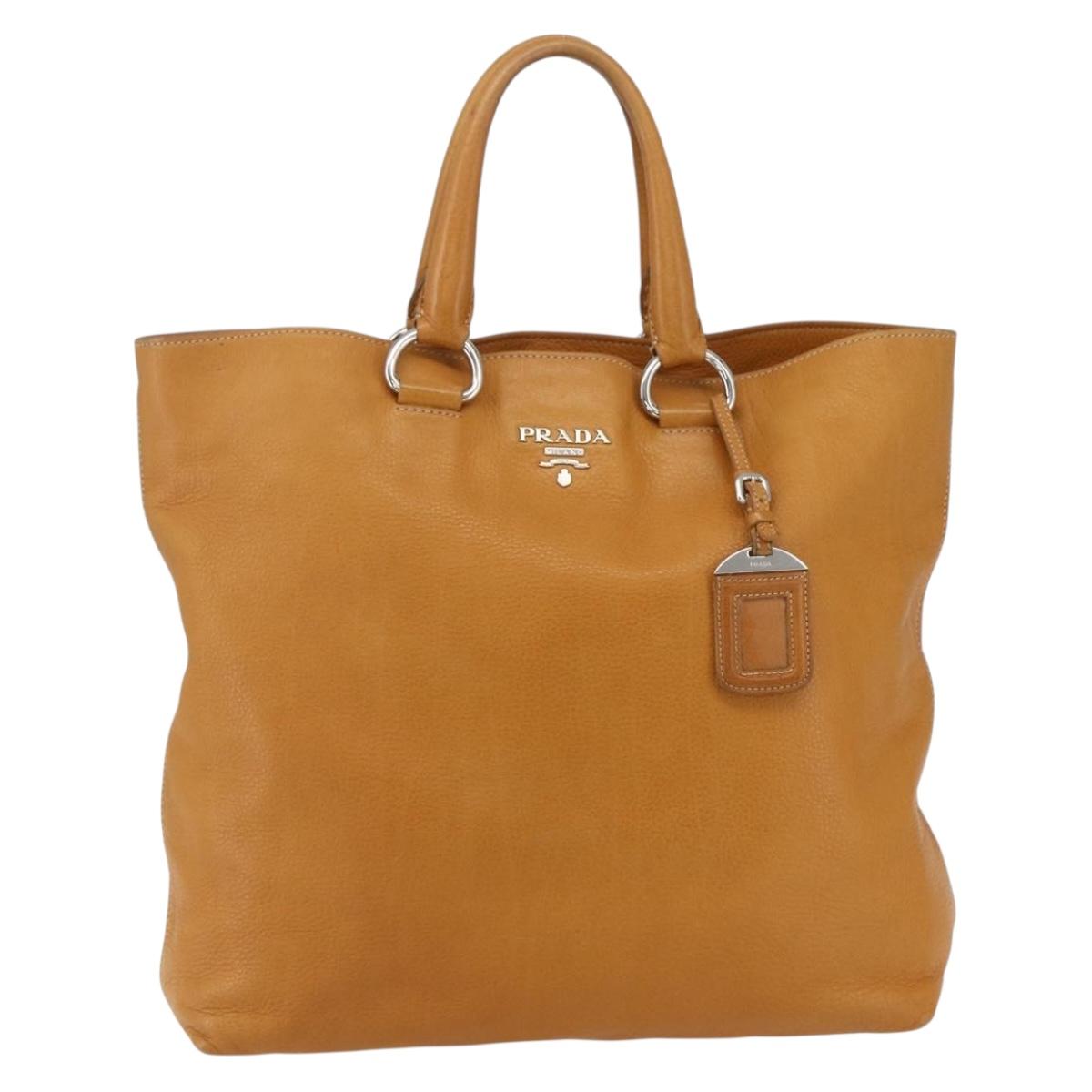 PRADA Hand Bag Leather Brown Silver Auth yk19892