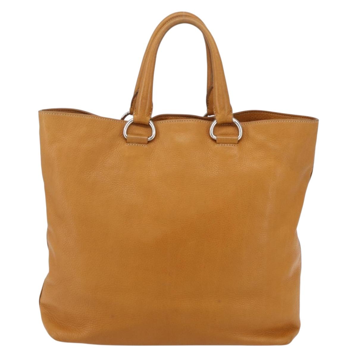 PRADA Hand Bag Leather Brown Silver Auth yk19892