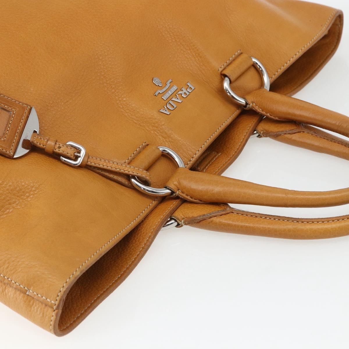 PRADA Hand Bag Leather Brown Silver Auth yk19892