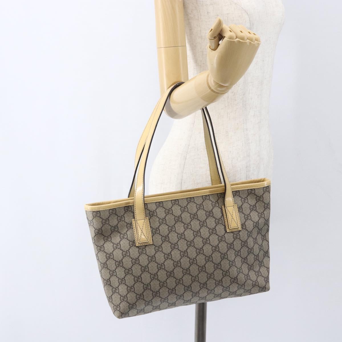 GUCCI GG Supreme Tote Bag PVC Beige Silver 2111 38 Auth yk19900